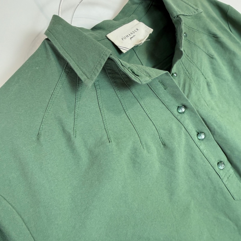 Pomander‎ Place Polly Dress Women M Green Cotton Pleated Shoulder Mini Y18715T - Picture 4 of 14